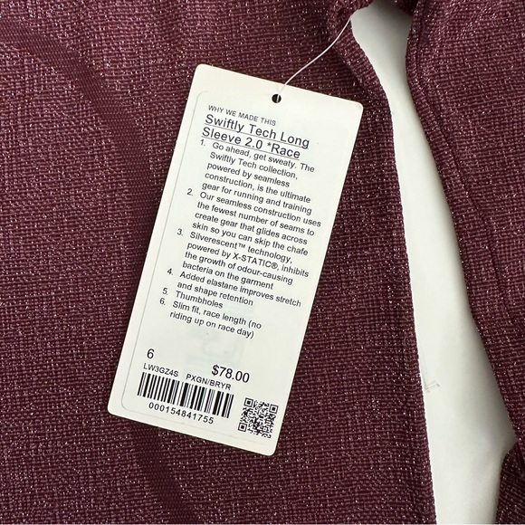 NWT Lululemon 2024 Swiftly Tech Long Sleeve 2.0 Race Parallel Texture Garnet 6 - Picture 7 of 12